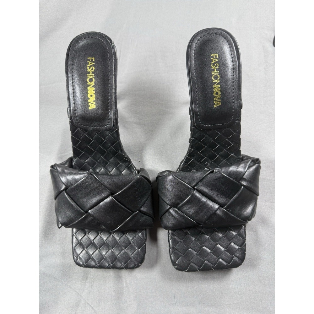 Fashion Nova My Point Of View Heeled Mules, Black, Size 7.5- Square MSRP $34.99